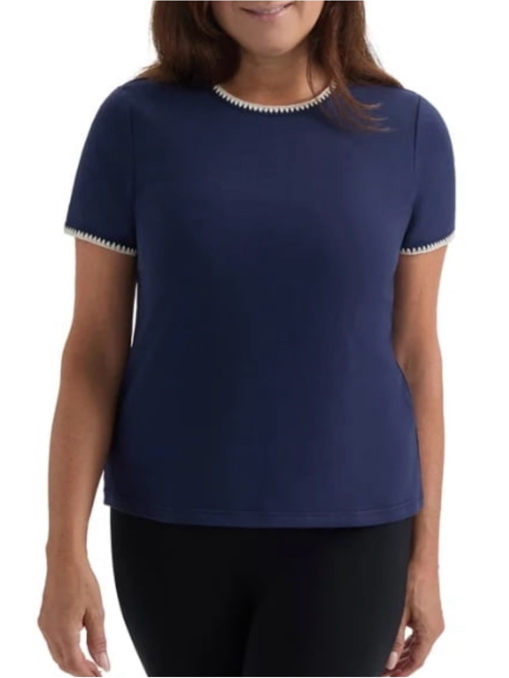 Teddi Rose Women’s Short Sleeve Top Navy Blue White Trim Size Small NWT